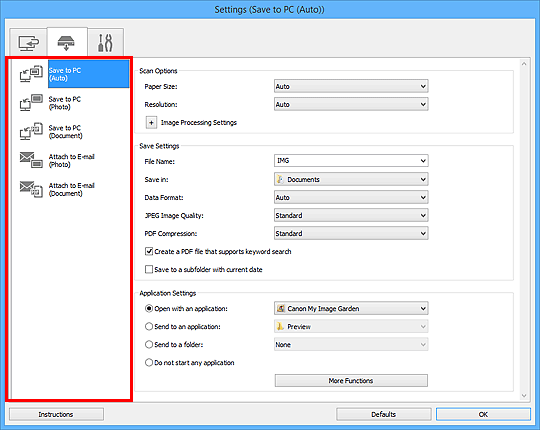 figure: Settings dialog box